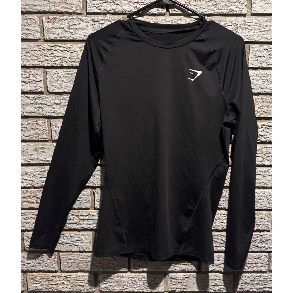 Gymshark Mens Long Sleeve Performance Shirt Black Crew Neck Activewear Top